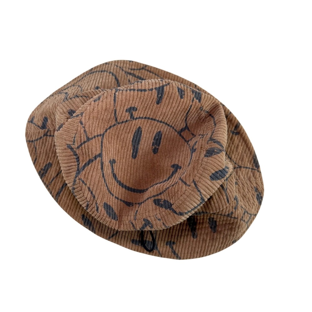 Kids Brown Corduroy Smiley Face Bucket Hat Adjustable Toggle Size S - Picture 3 of 3